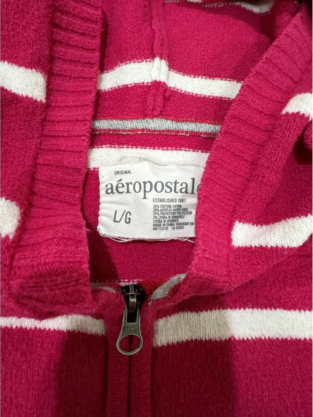 Vintage Y2K Pink Striped Aeropostale Zip Up Hoodie Coquette - Picture 3 of 6